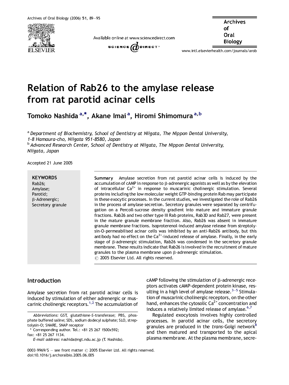 Relation of Rab26 to the amylase release from rat parotid acinar cells