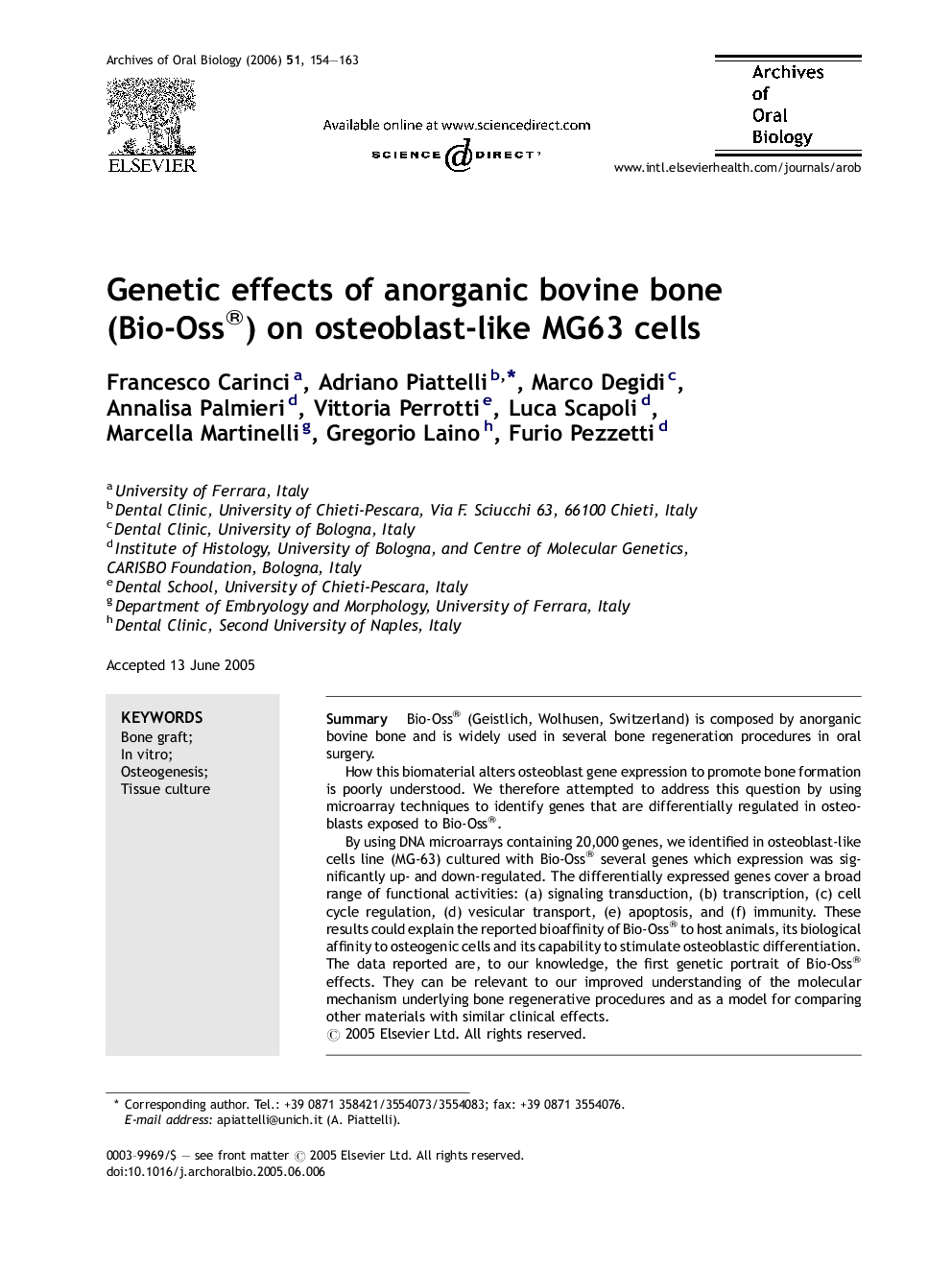 Genetic effects of anorganic bovine bone (Bio-Oss®) on osteoblast-like MG63 cells