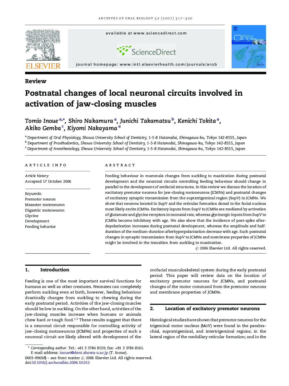 Postnatal changes of local neuronal circuits involved in activation of jaw-closing muscles