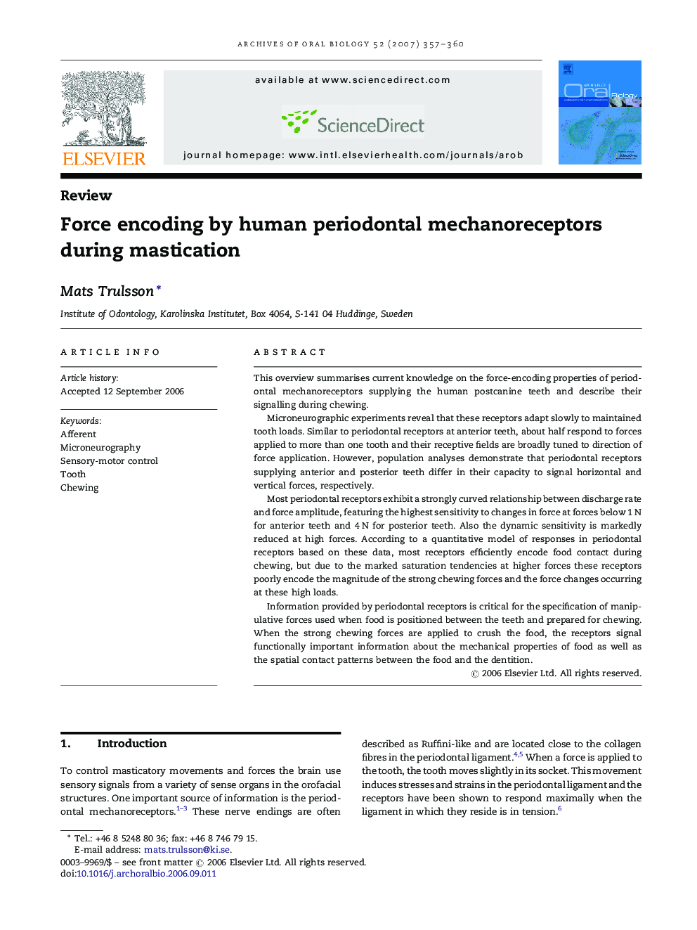 Force encoding by human periodontal mechanoreceptors during mastication