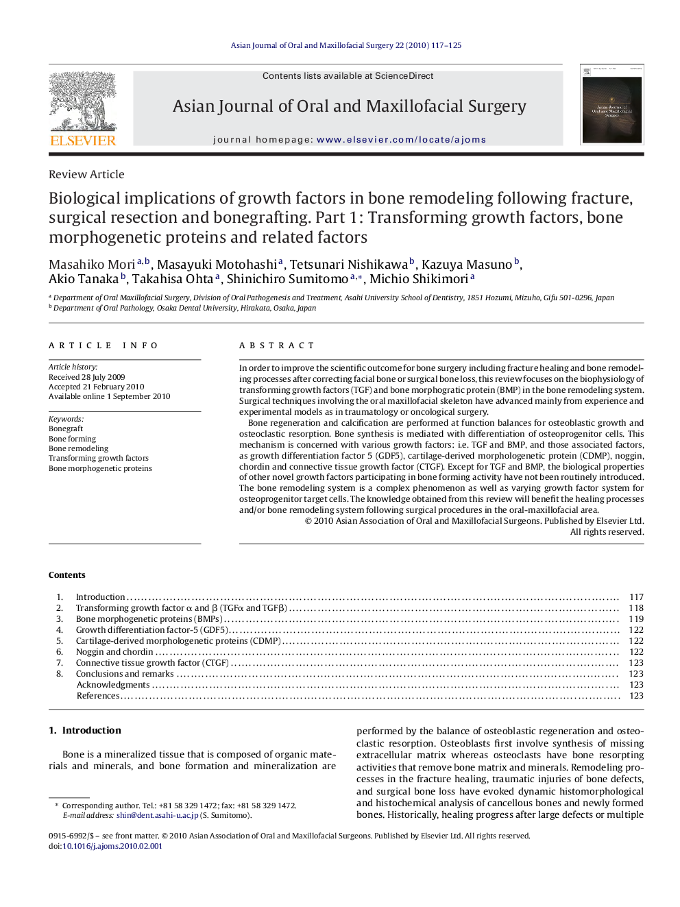 Biological implications of growth factors in bone remodeling following fracture, surgical resection and bonegrafting. Part 1: Transforming growth factors, bone morphogenetic proteins and related factors