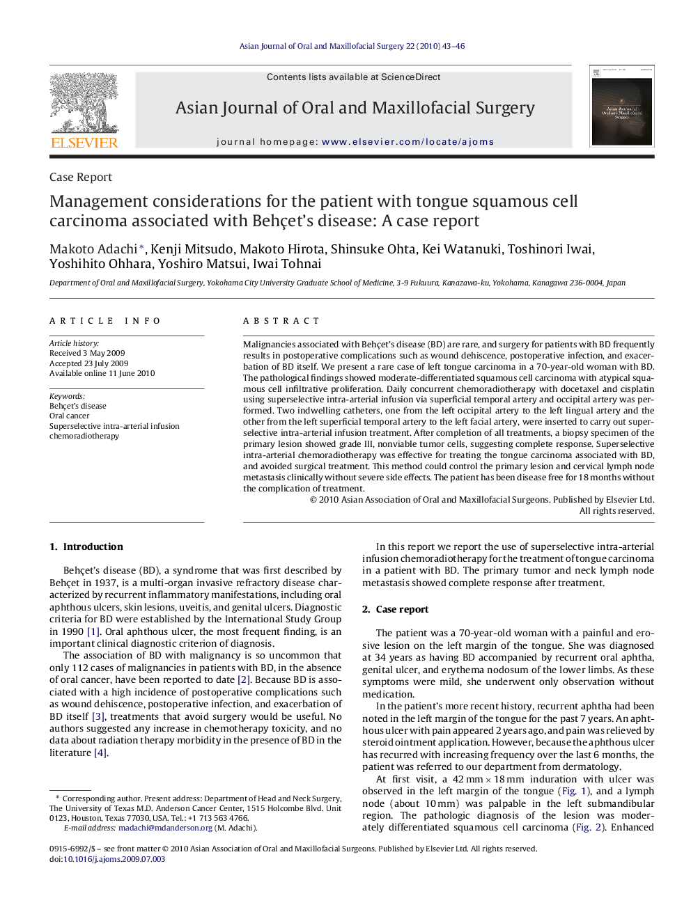 Management considerations for the patient with tongue squamous cell carcinoma associated with Behçet's disease: A case report