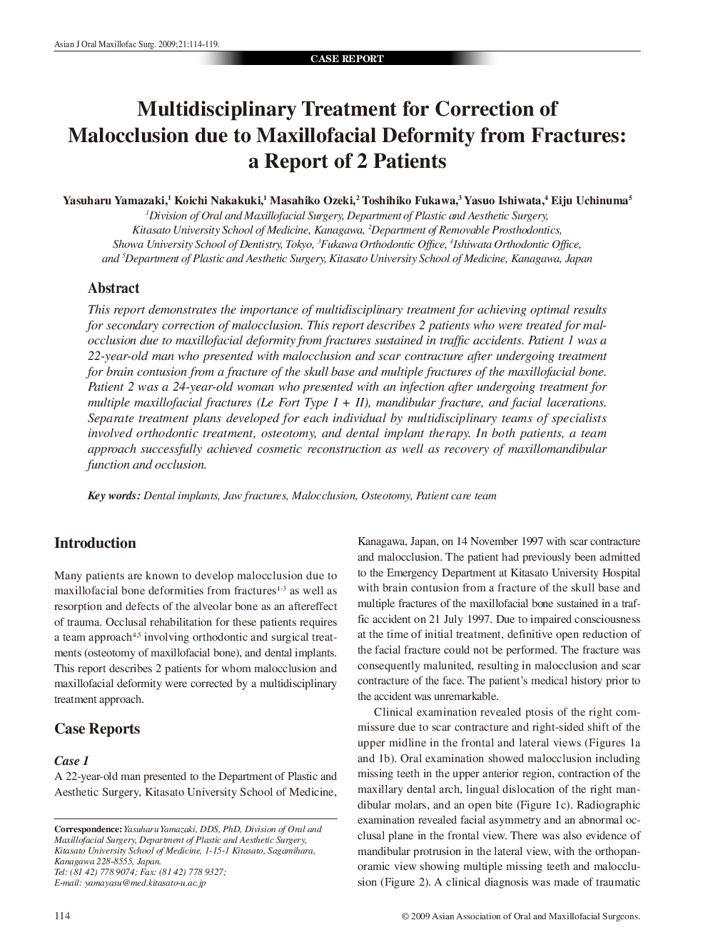 Multidisciplinary Treatment for Correction of Malocclusion due to Maxillofacial Deformity from Fractures: a Report of 2 Patients