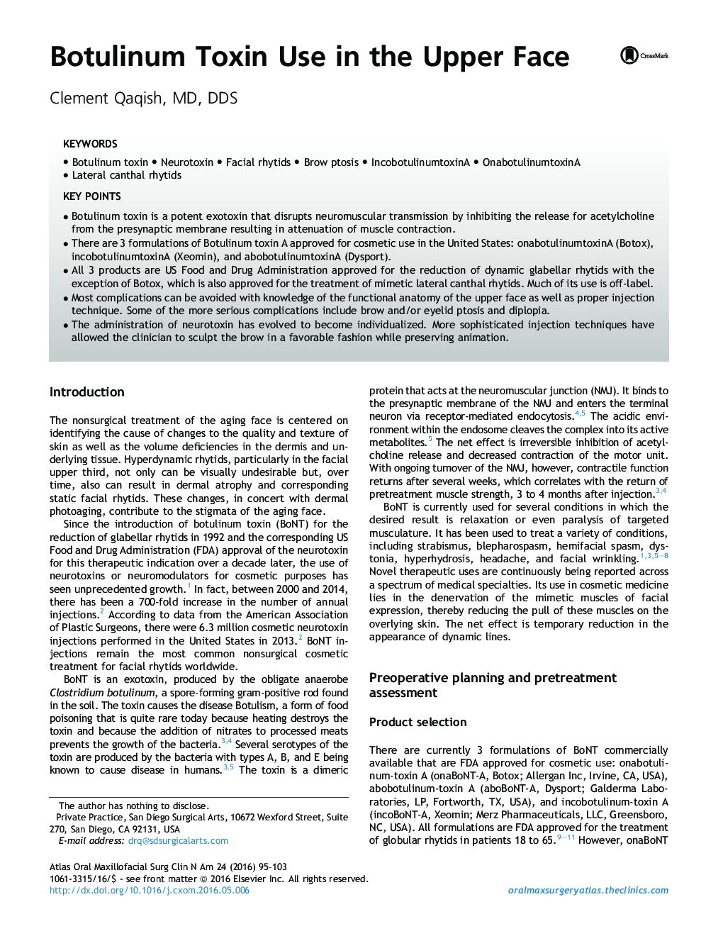 Botulinum Toxin Use in the Upper Face