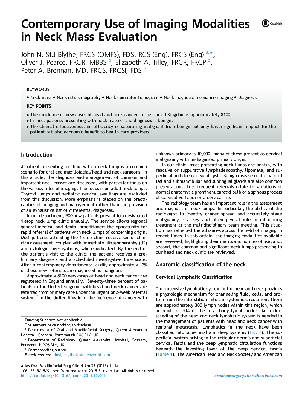 Contemporary Use of Imaging Modalities in Neck Mass Evaluation