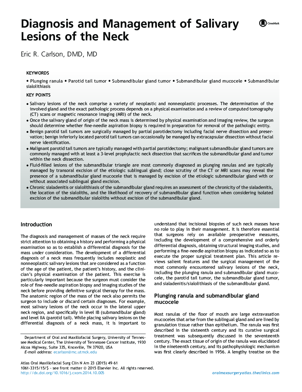 Diagnosis and Management of Salivary Lesions of the Neck