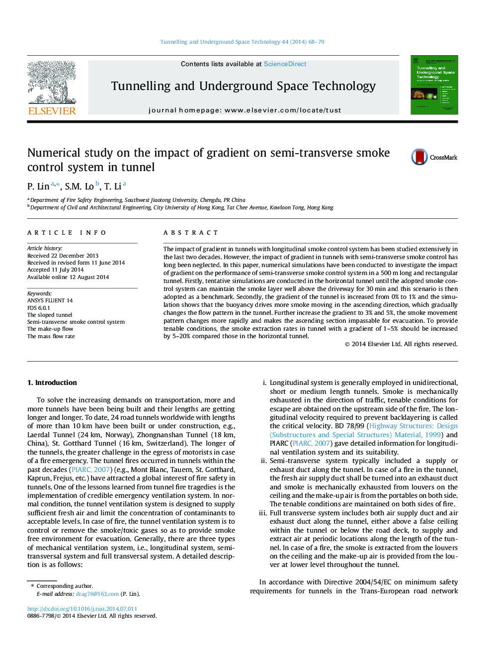 Numerical study on the impact of gradient on semi-transverse smoke control system in tunnel