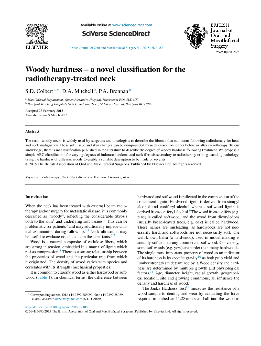 Woody hardness – a novel classification for the radiotherapy-treated neck