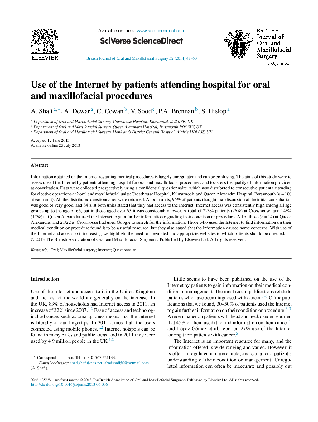 استفاده از اینترنت توسط بیماران مراجعه کننده به مراکز درمانی دهان و فک و صورت 