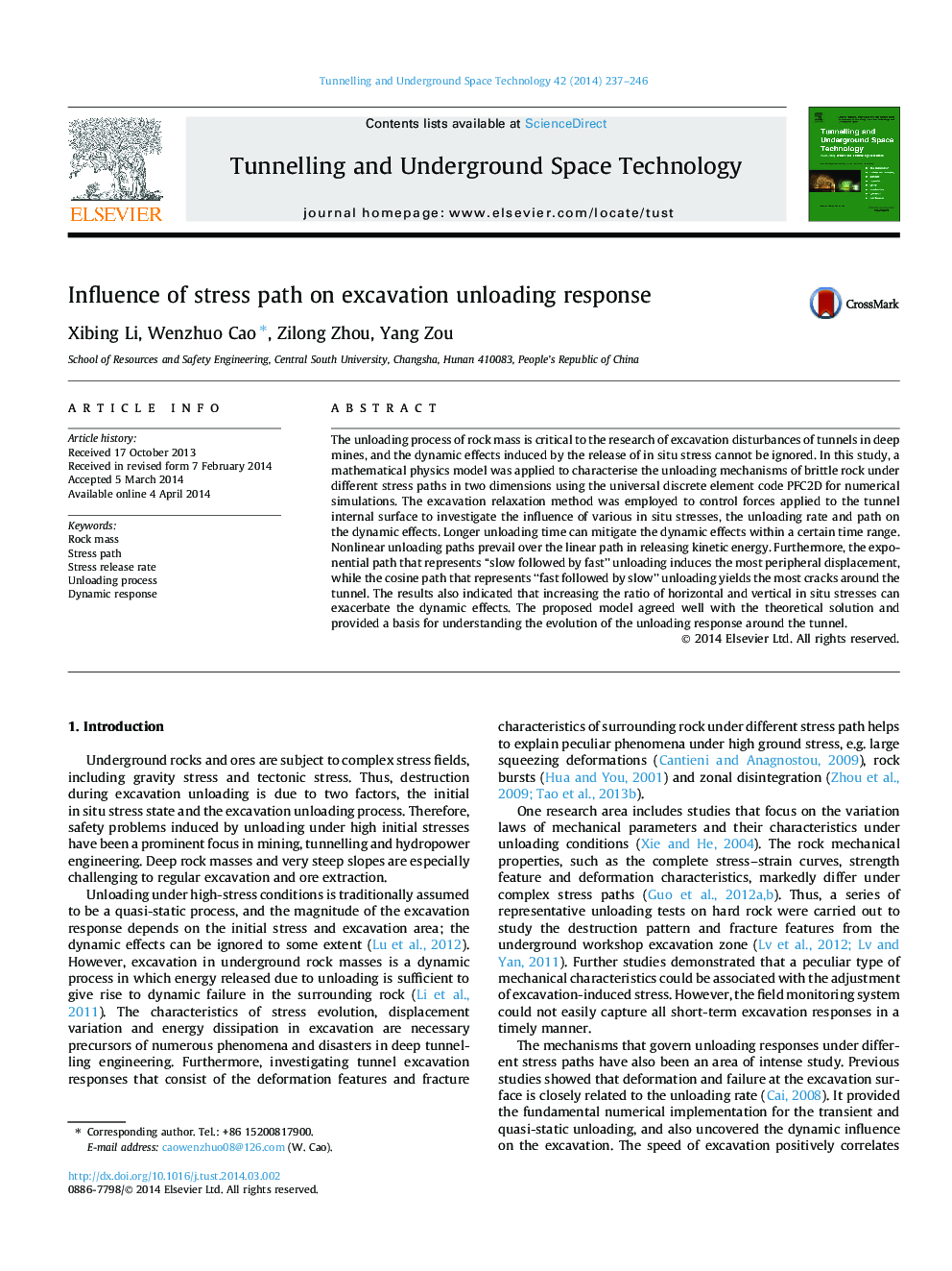 Influence of stress path on excavation unloading response