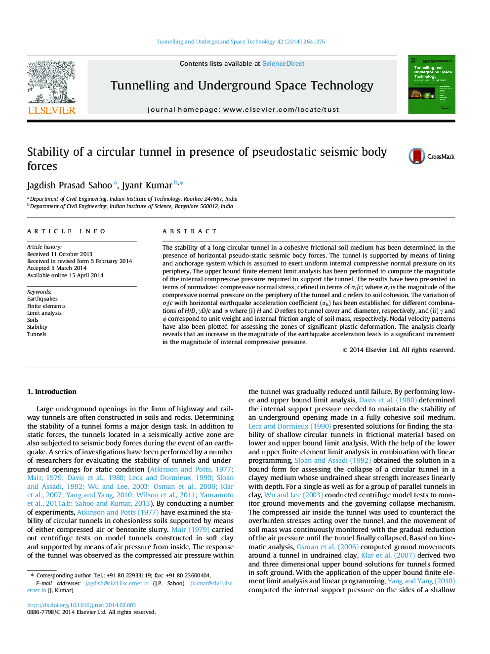 Stability of a circular tunnel in presence of pseudostatic seismic body forces