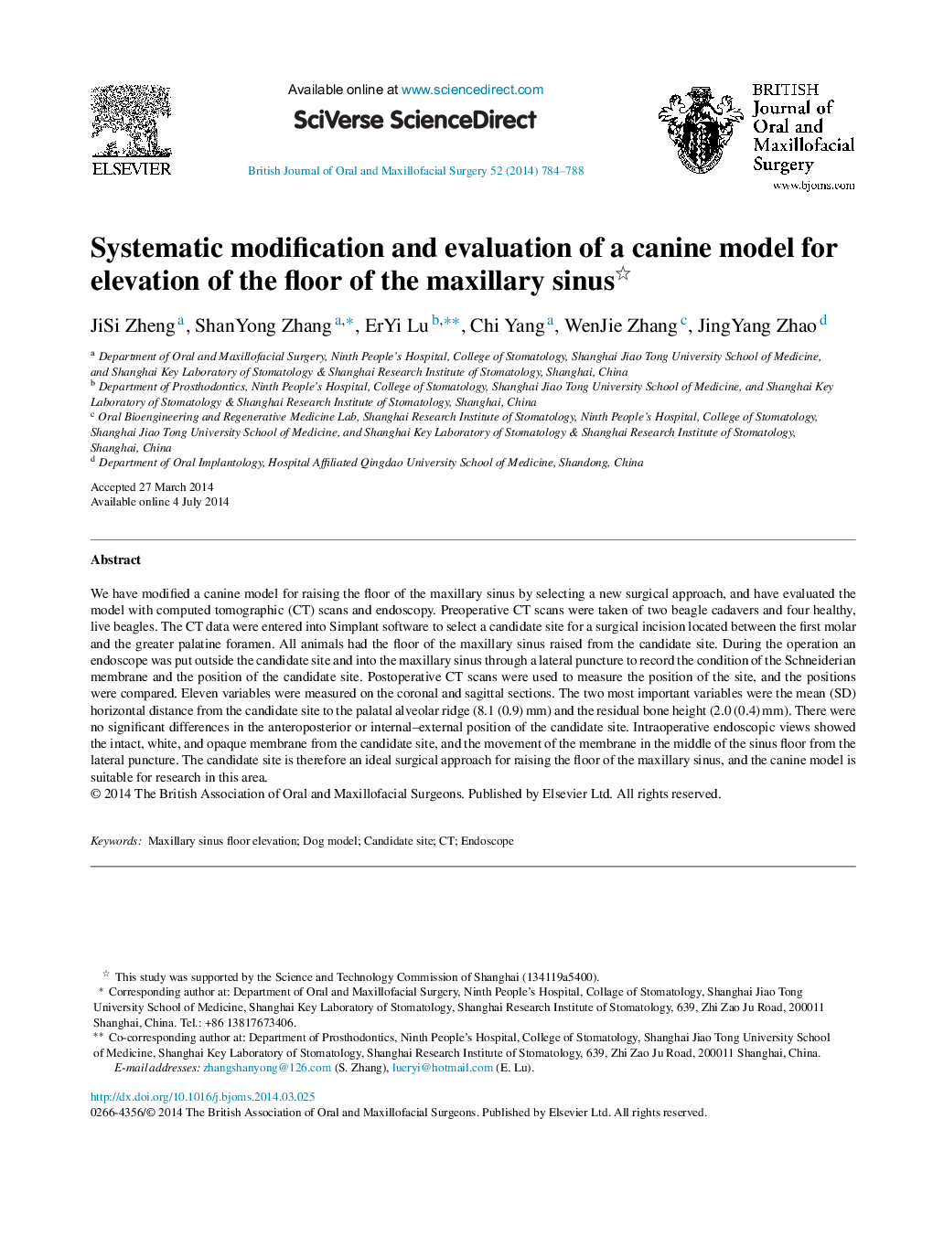 Systematic modification and evaluation of a canine model for elevation of the floor of the maxillary sinus 