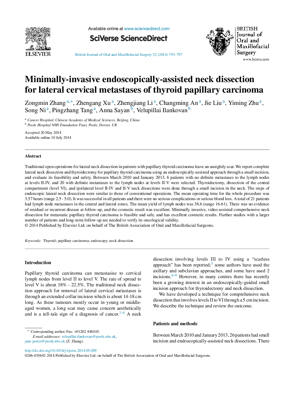 محاسبه گردن کم تهاجمی اندوسکوپیک برای متاستاز های جانبی گردن رحم از کارسینوم پاپیلری تیروئید 