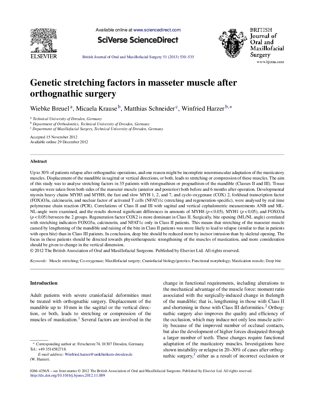 Genetic stretching factors in masseter muscle after orthognathic surgery