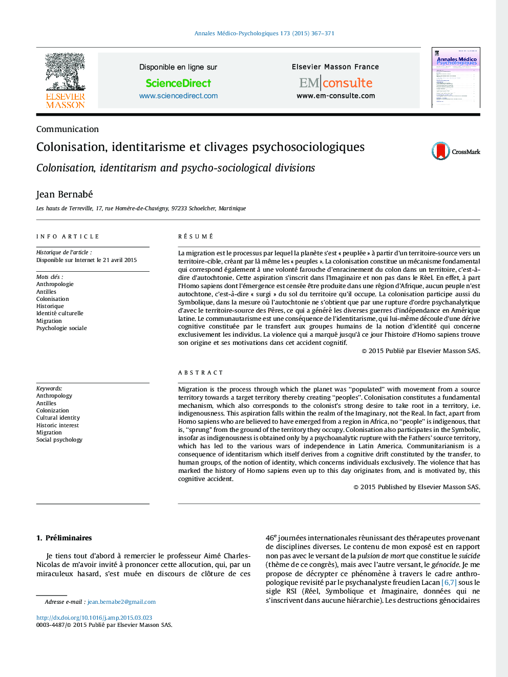 Colonisation, identitarisme et clivages psychosociologiques