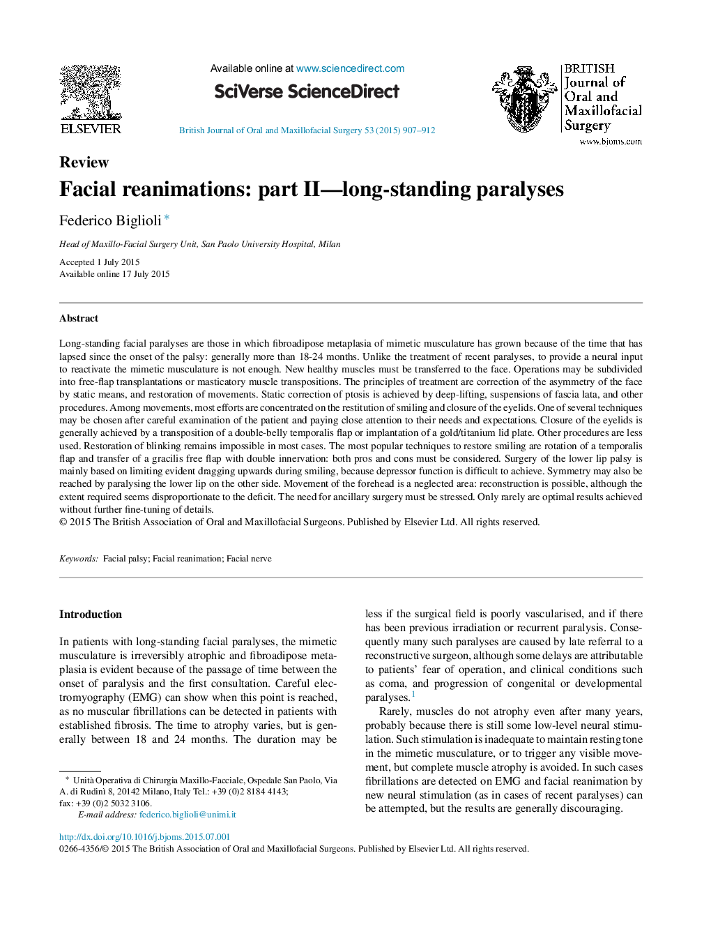 Facial reanimations: part II—long-standing paralyses