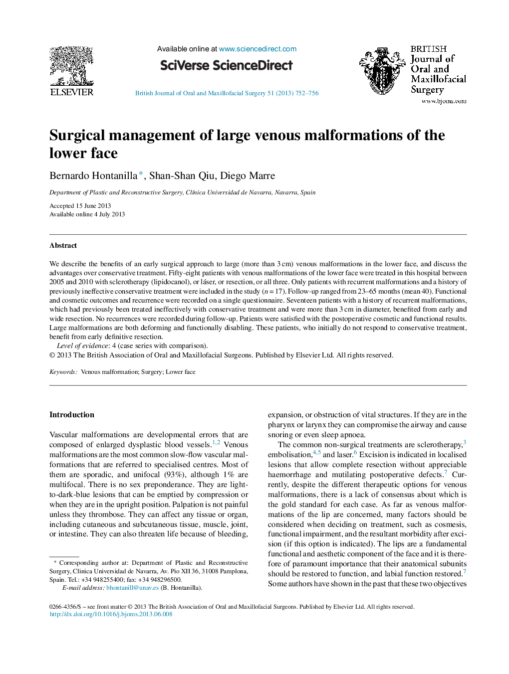 Surgical management of large venous malformations of the lower face