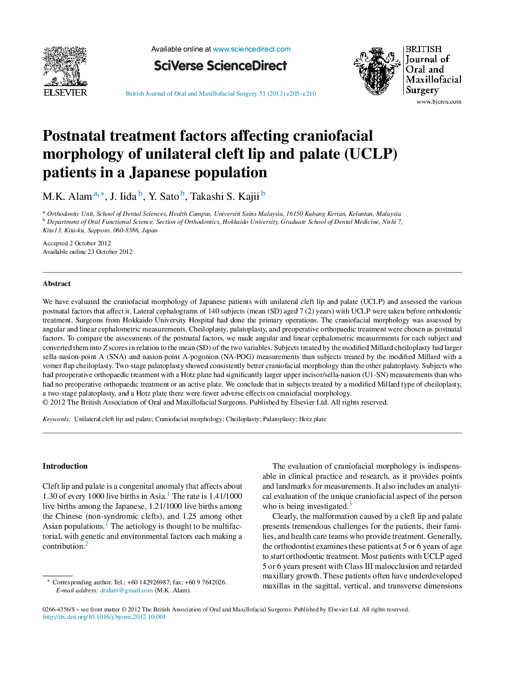 Postnatal treatment factors affecting craniofacial morphology of unilateral cleft lip and palate (UCLP) patients in a Japanese population