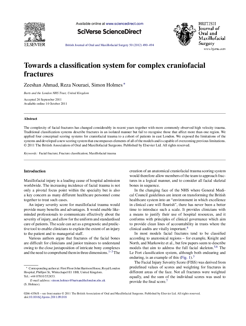 Towards a classification system for complex craniofacial fractures