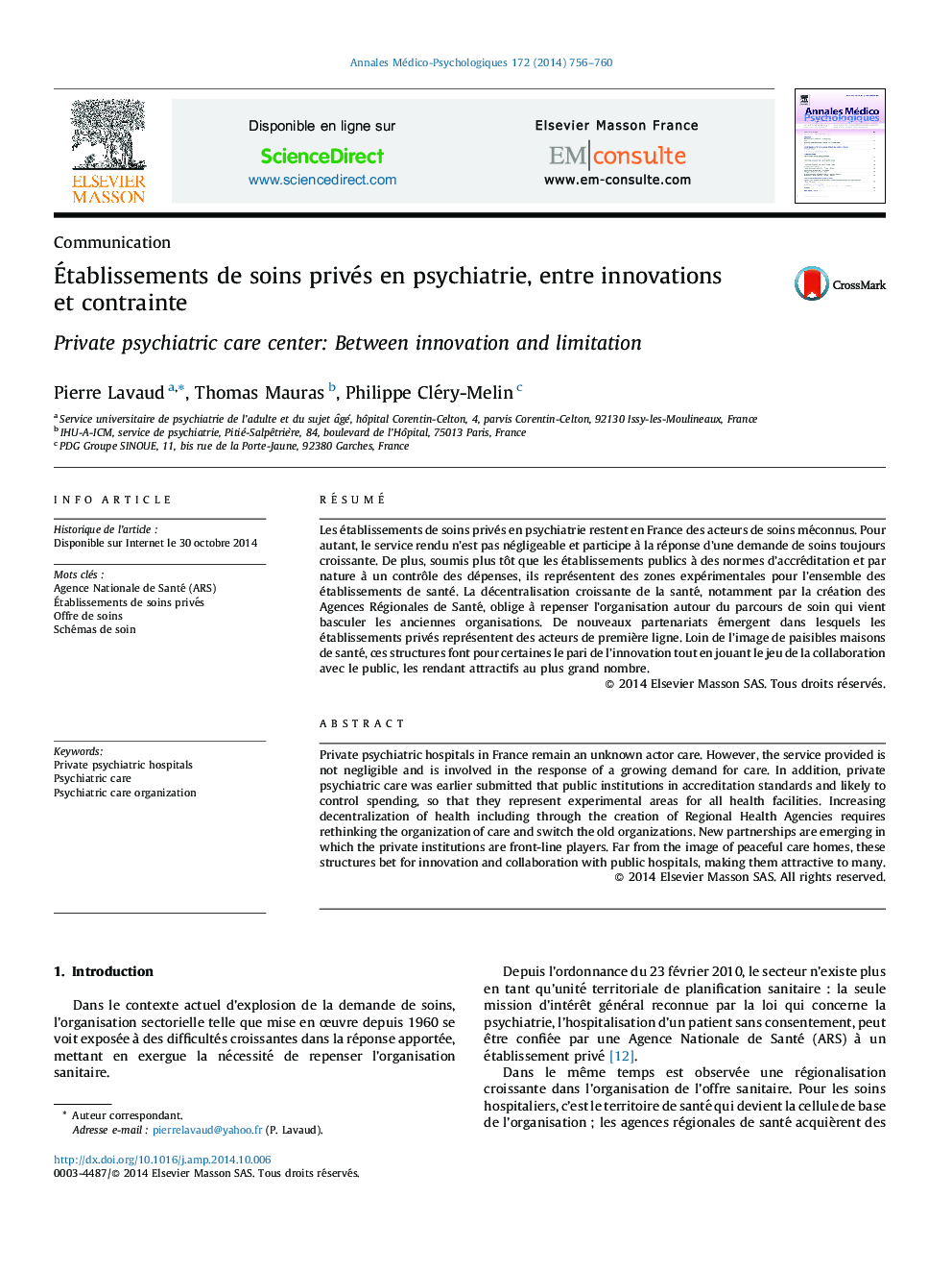 Établissements de soins privés en psychiatrie, entre innovations et contrainte