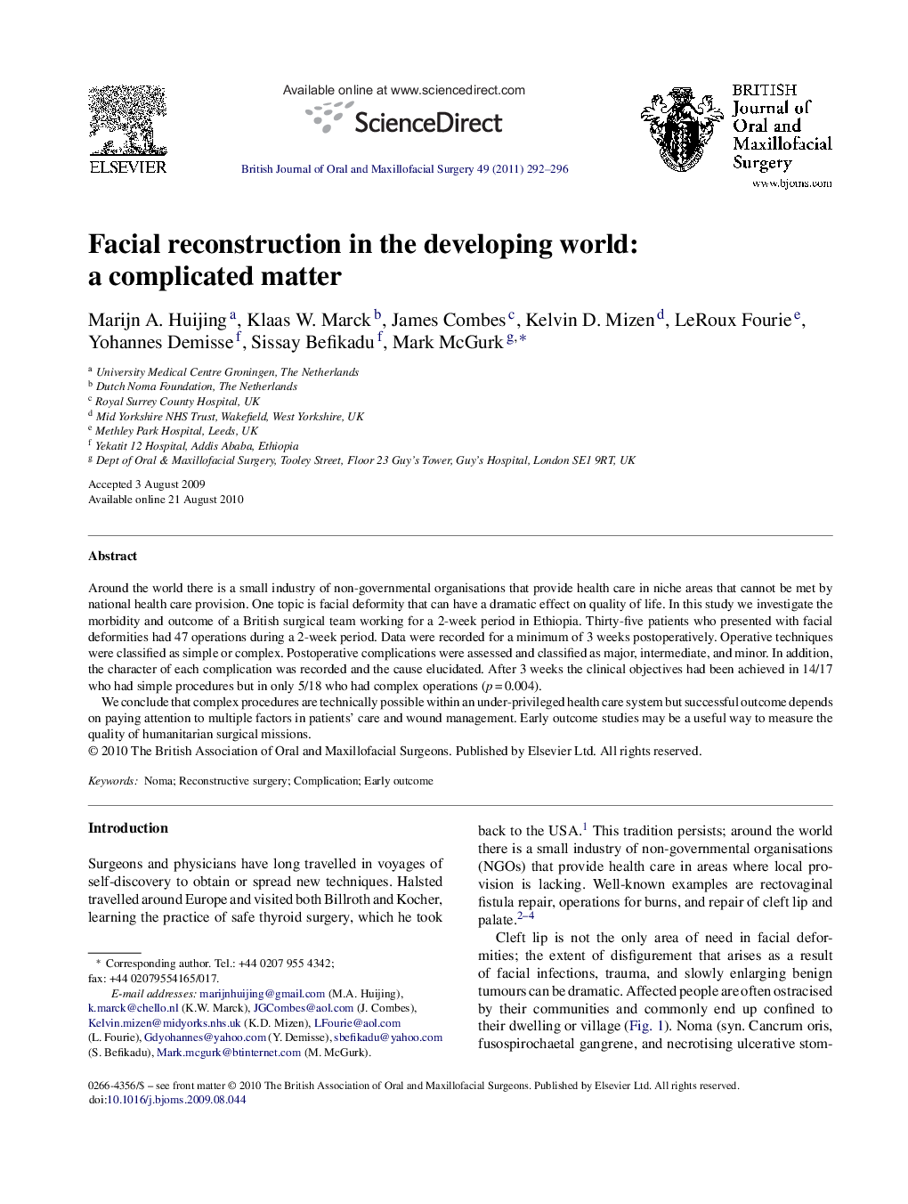 Facial reconstruction in the developing world: a complicated matter