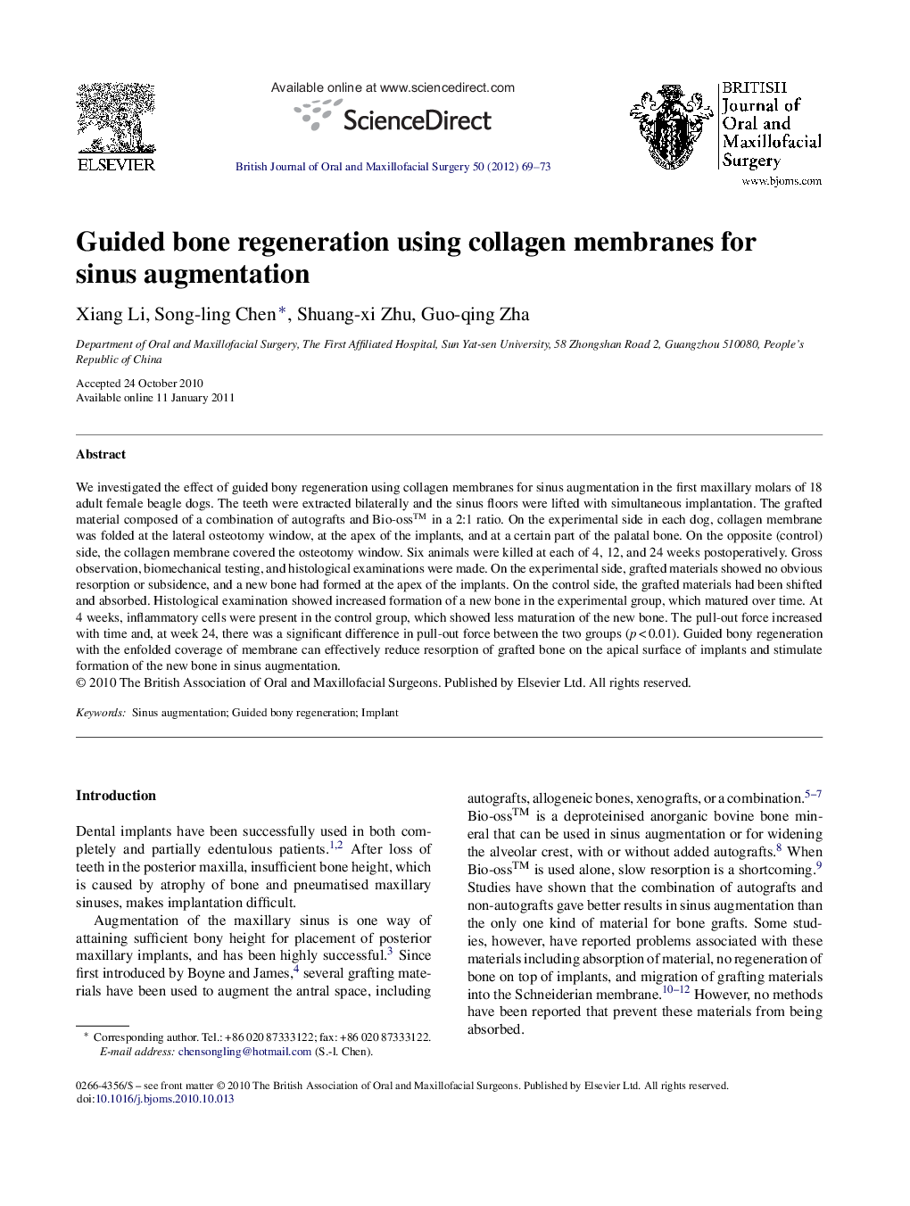 Guided bone regeneration using collagen membranes for sinus augmentation