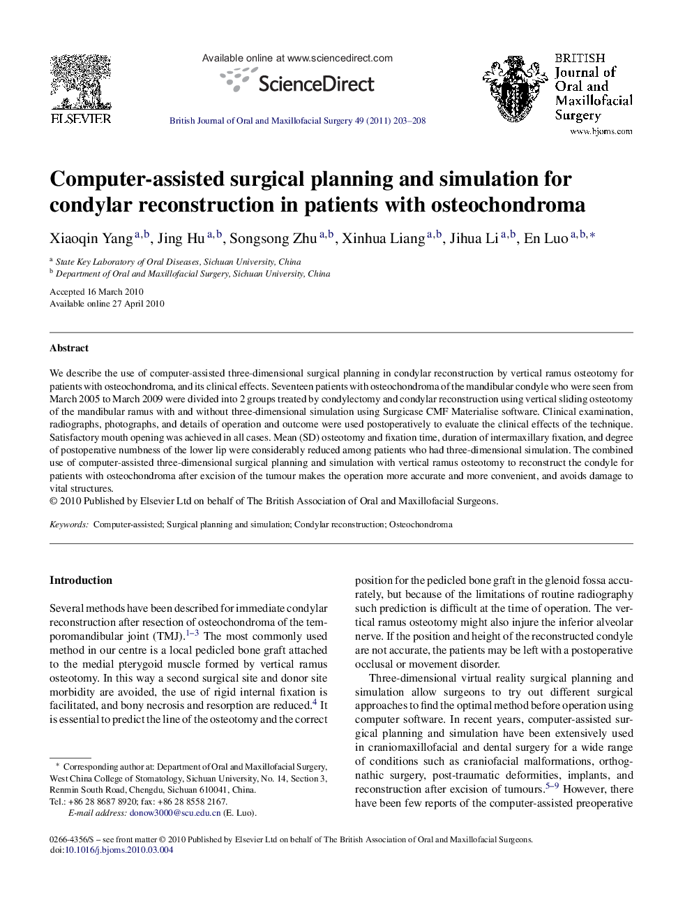 Computer-assisted surgical planning and simulation for condylar reconstruction in patients with osteochondroma