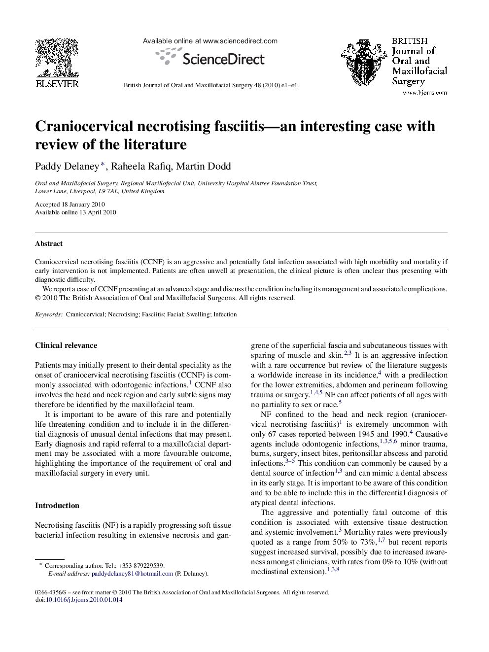 Craniocervical necrotising fasciitis—an interesting case with review of the literature