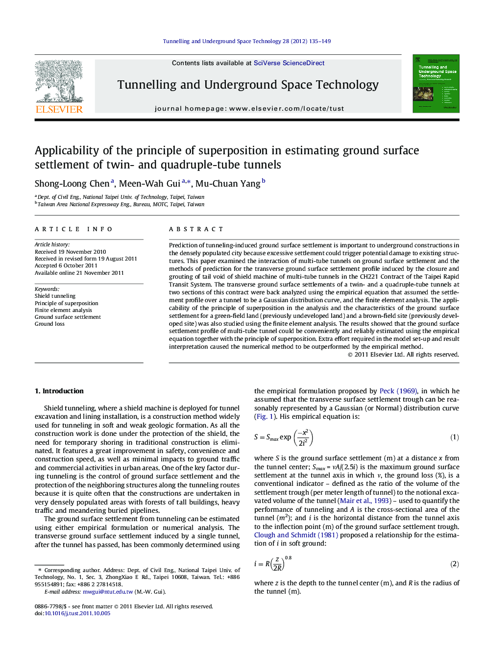 Applicability of the principle of superposition in estimating ground surface settlement of twin- and quadruple-tube tunnels