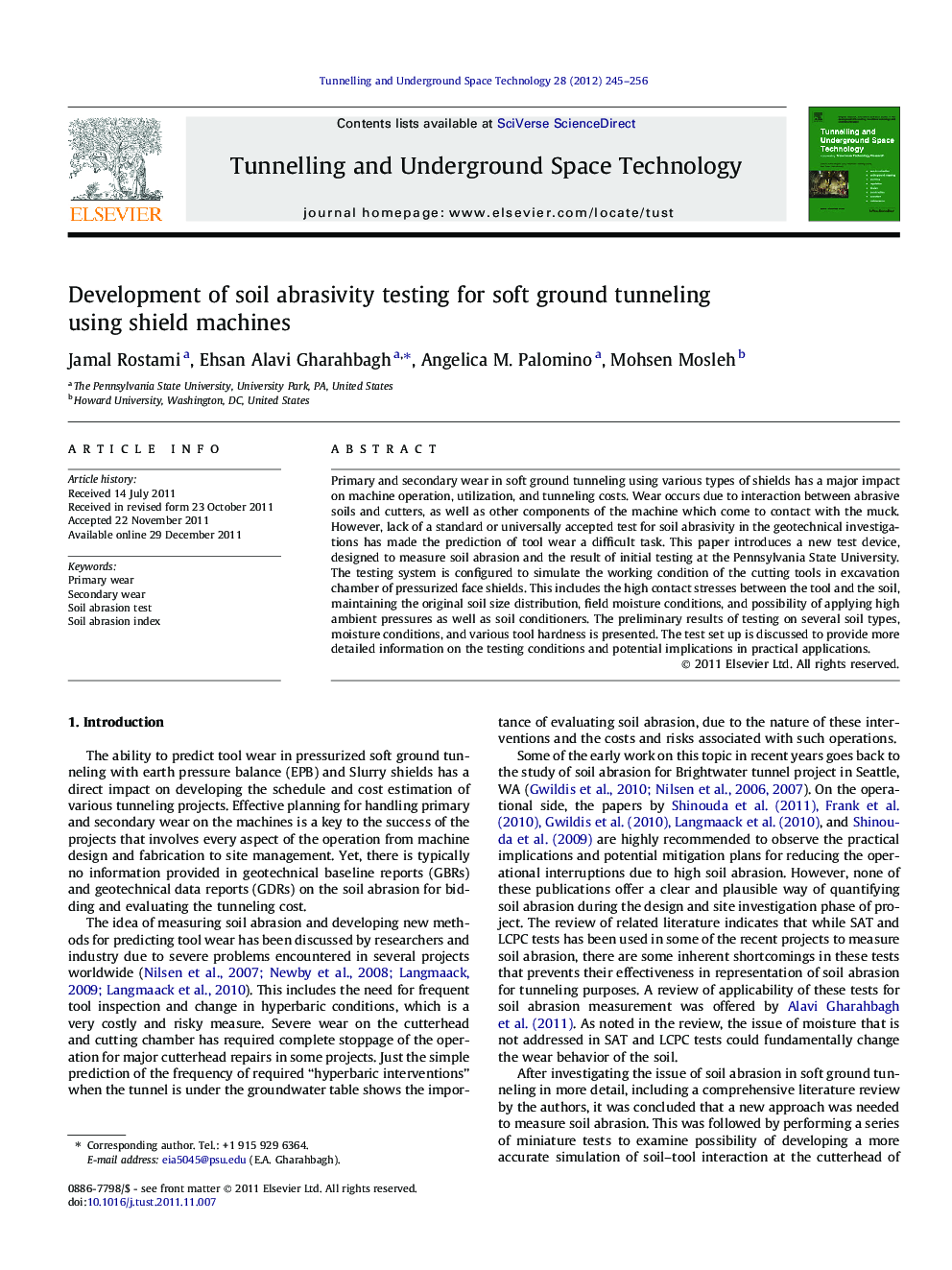 Development of soil abrasivity testing for soft ground tunneling using shield machines
