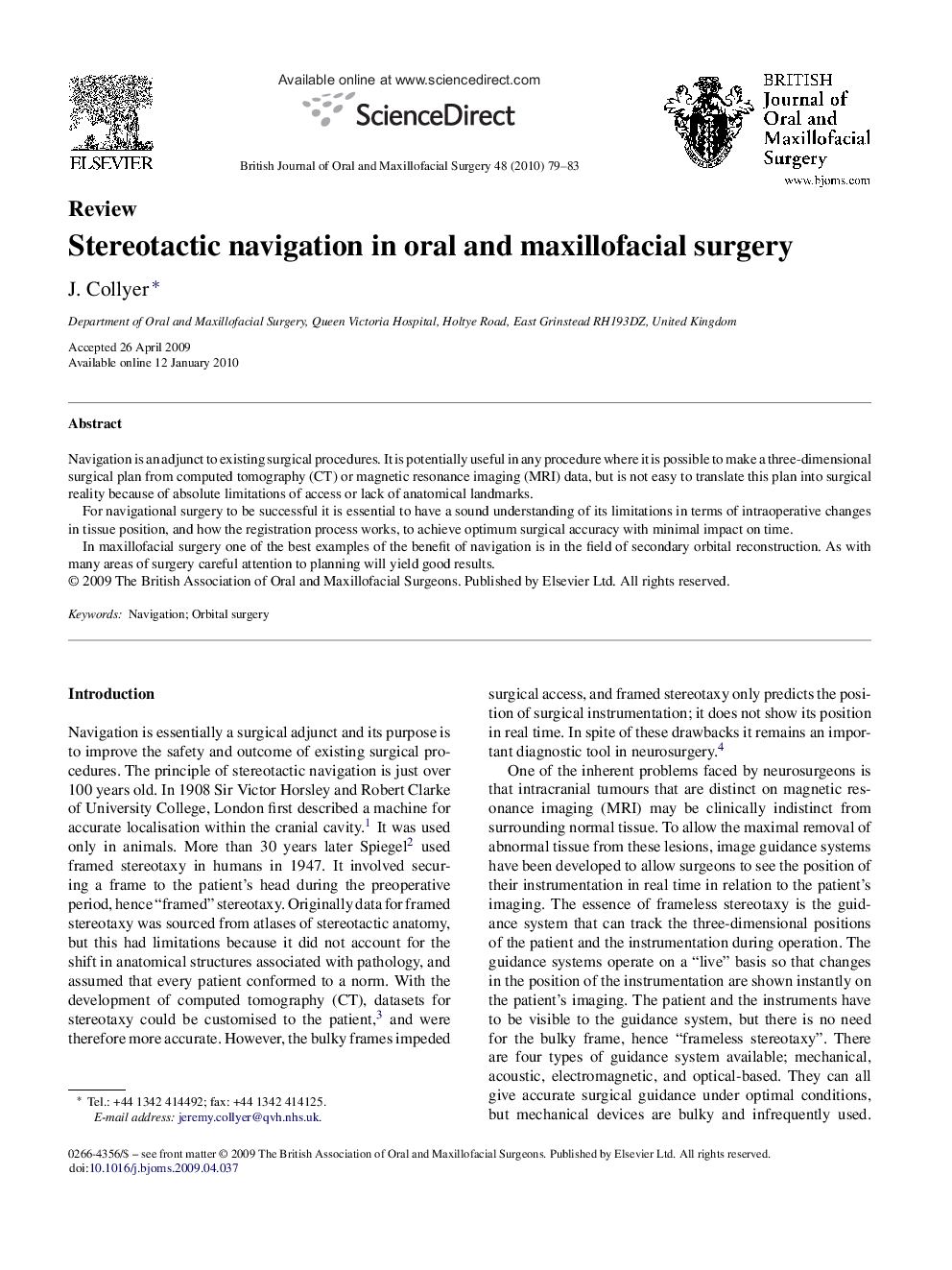 Stereotactic navigation in oral and maxillofacial surgery