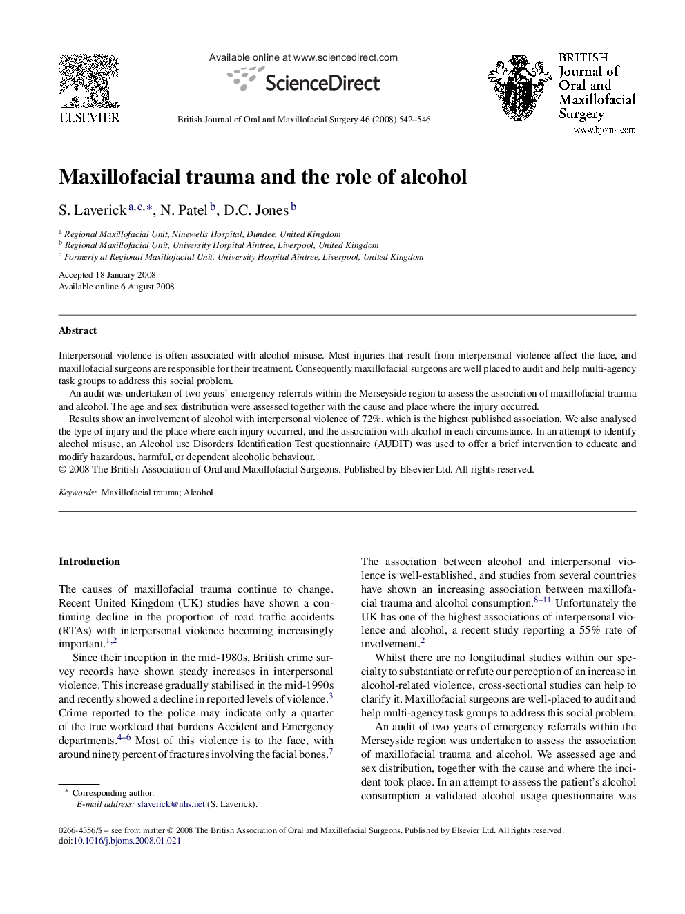 Maxillofacial trauma and the role of alcohol