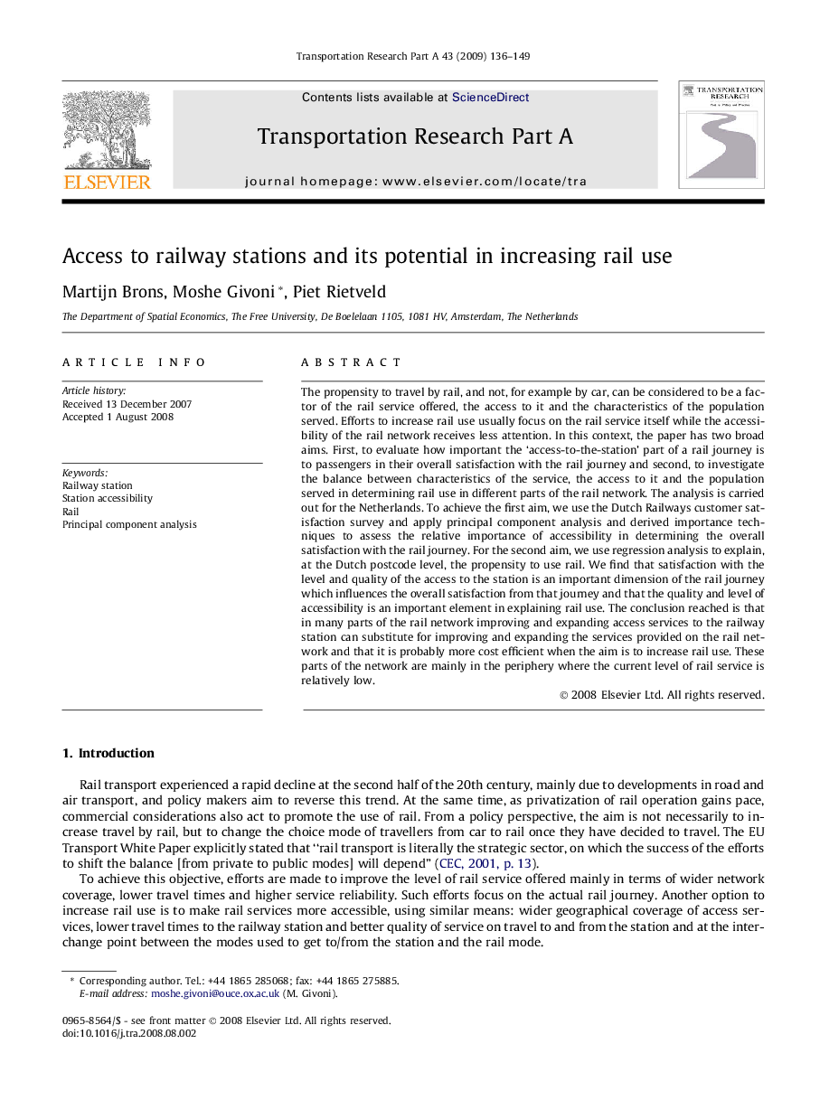 Access to railway stations and its potential in increasing rail use