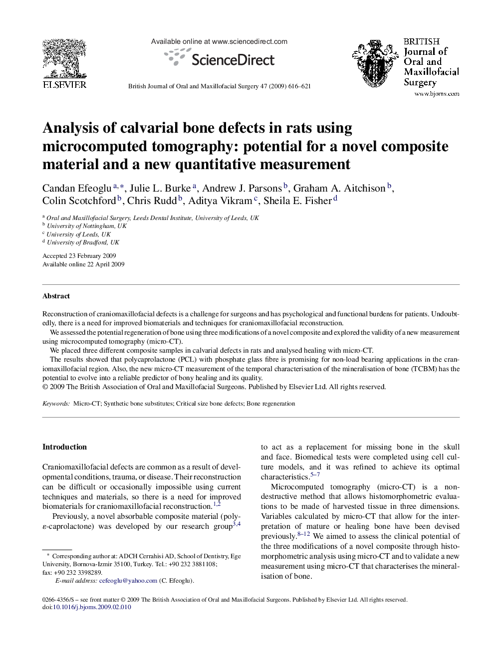 Analysis of calvarial bone defects in rats using microcomputed tomography: potential for a novel composite material and a new quantitative measurement