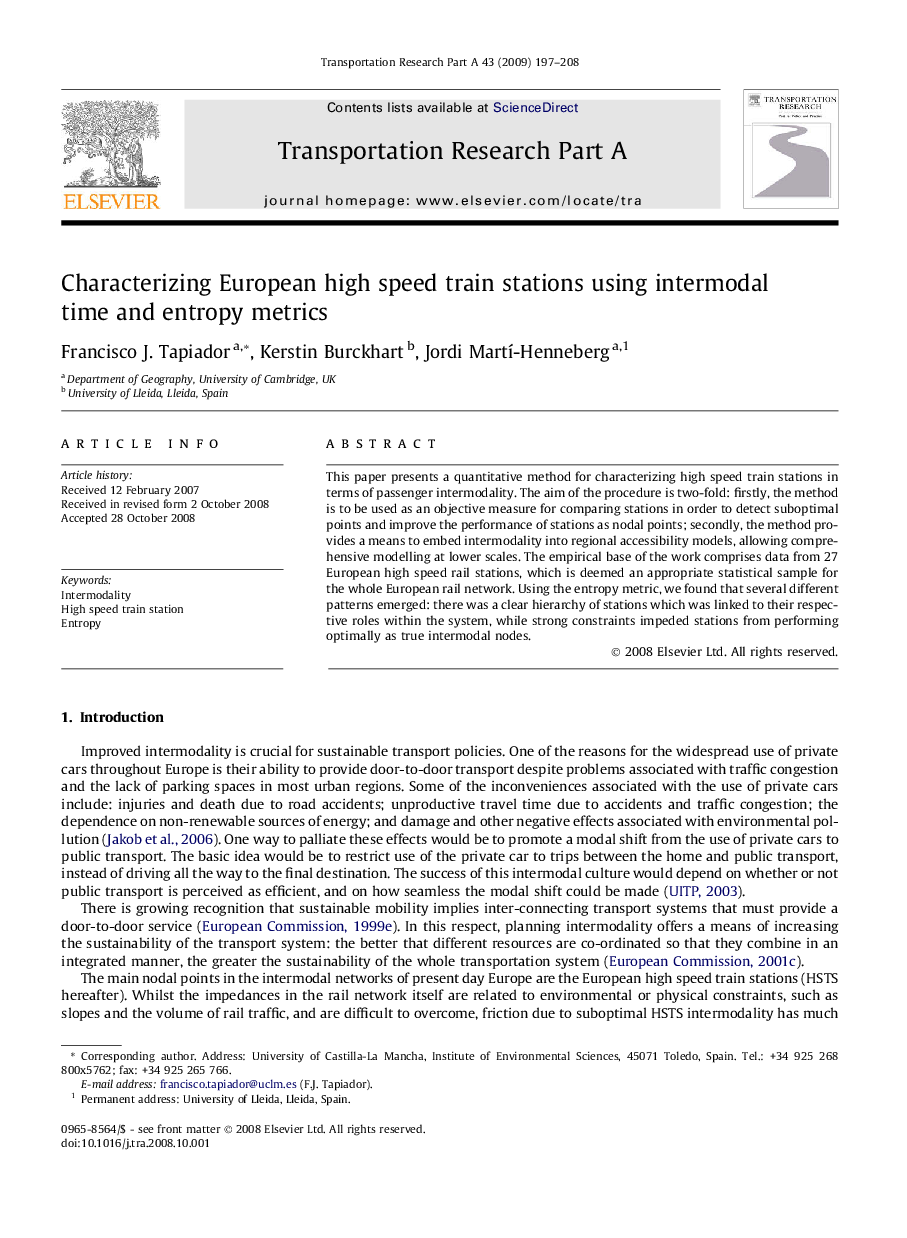 Characterizing European high speed train stations using intermodal time and entropy metrics