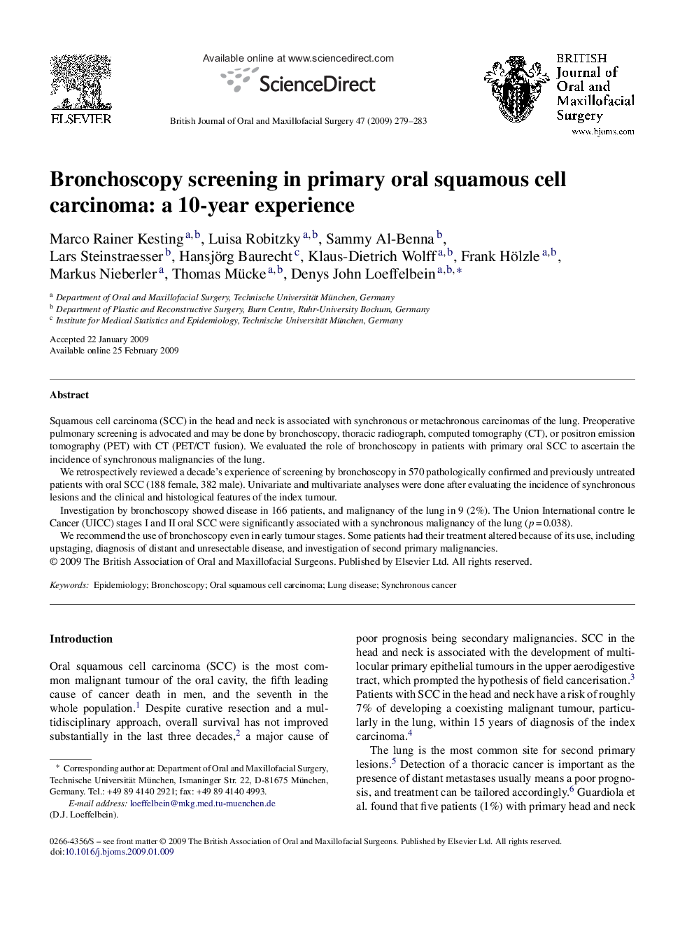 Bronchoscopy screening in primary oral squamous cell carcinoma: a 10-year experience