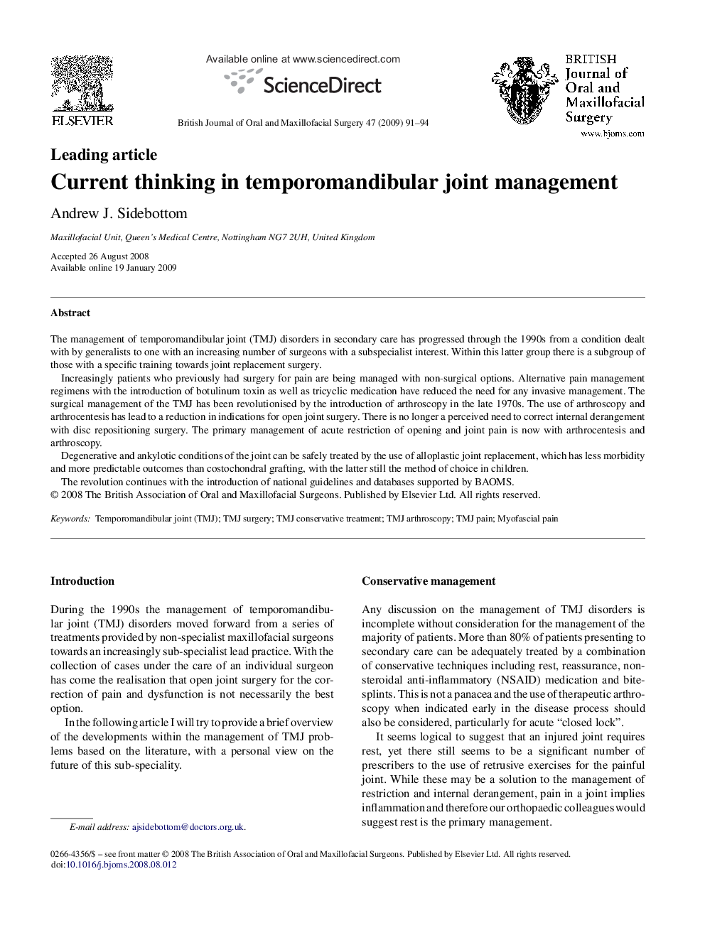 Current thinking in temporomandibular joint management