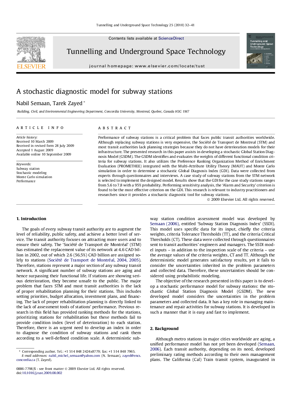 A stochastic diagnostic model for subway stations