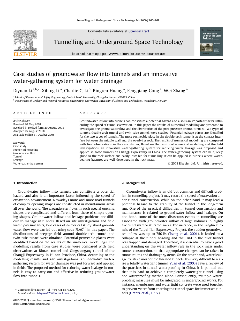 Case studies of groundwater flow into tunnels and an innovative water-gathering system for water drainage