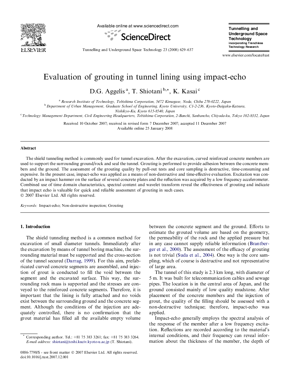 Evaluation of grouting in tunnel lining using impact-echo