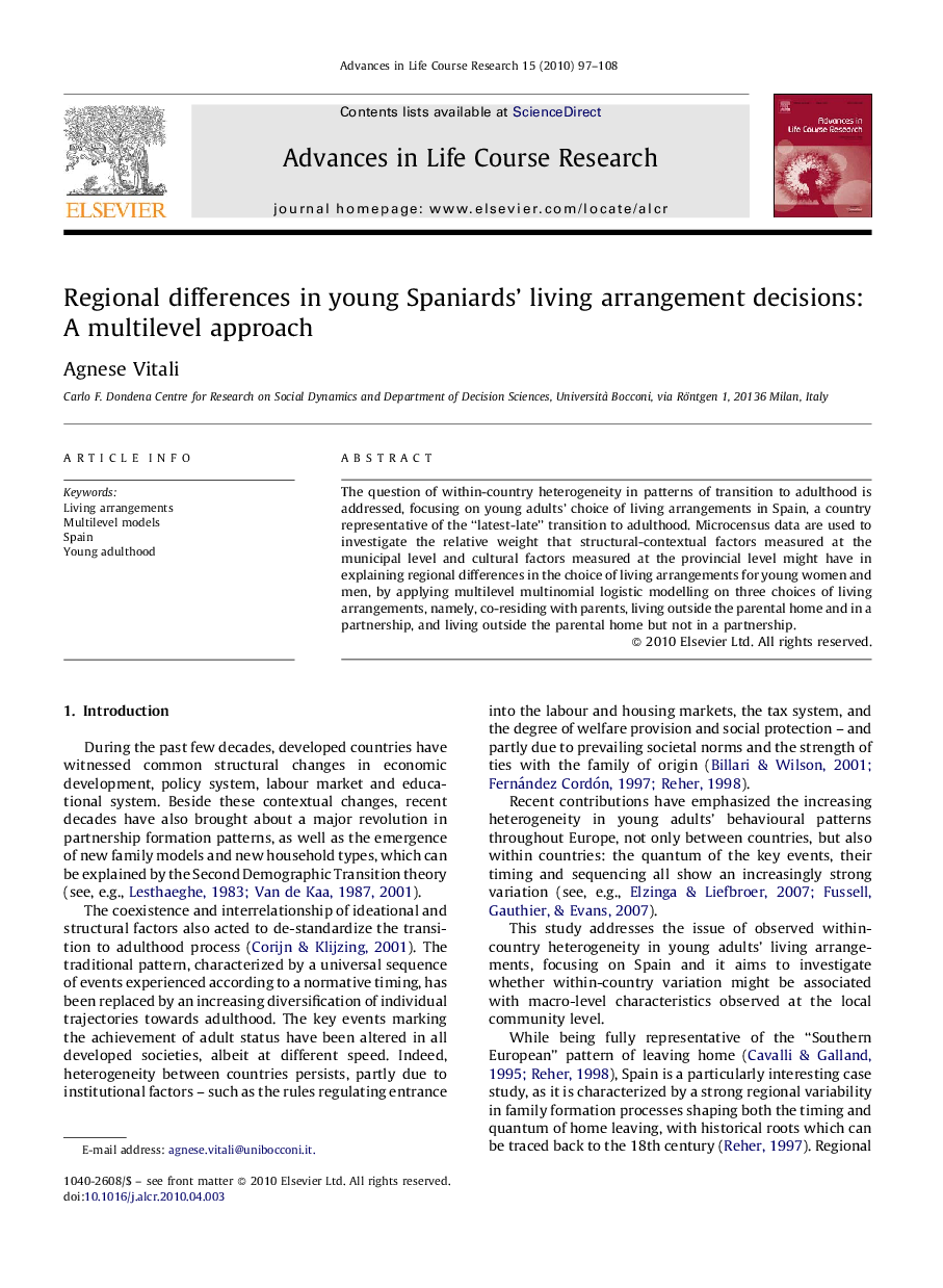 Regional differences in young Spaniards’ living arrangement decisions: A multilevel approach