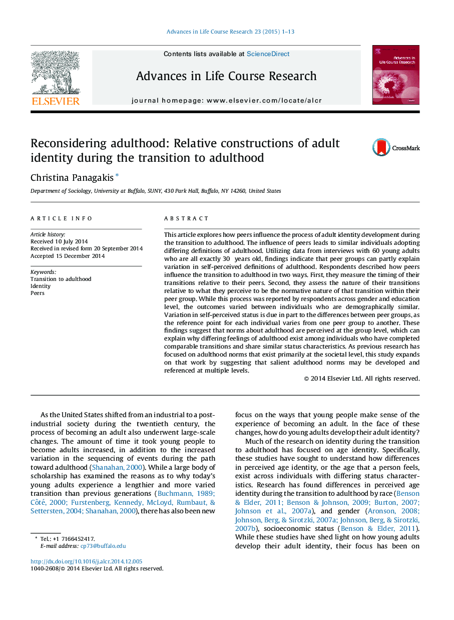 Reconsidering adulthood: Relative constructions of adult identity during the transition to adulthood