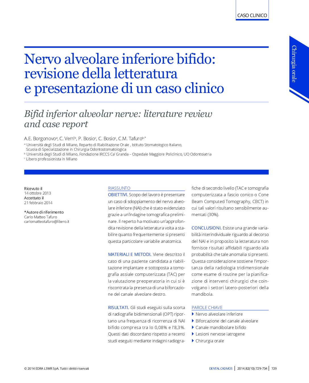 Nervo alveolare inferiore bifido: revisione della letteratura e presentazione di un caso clinico