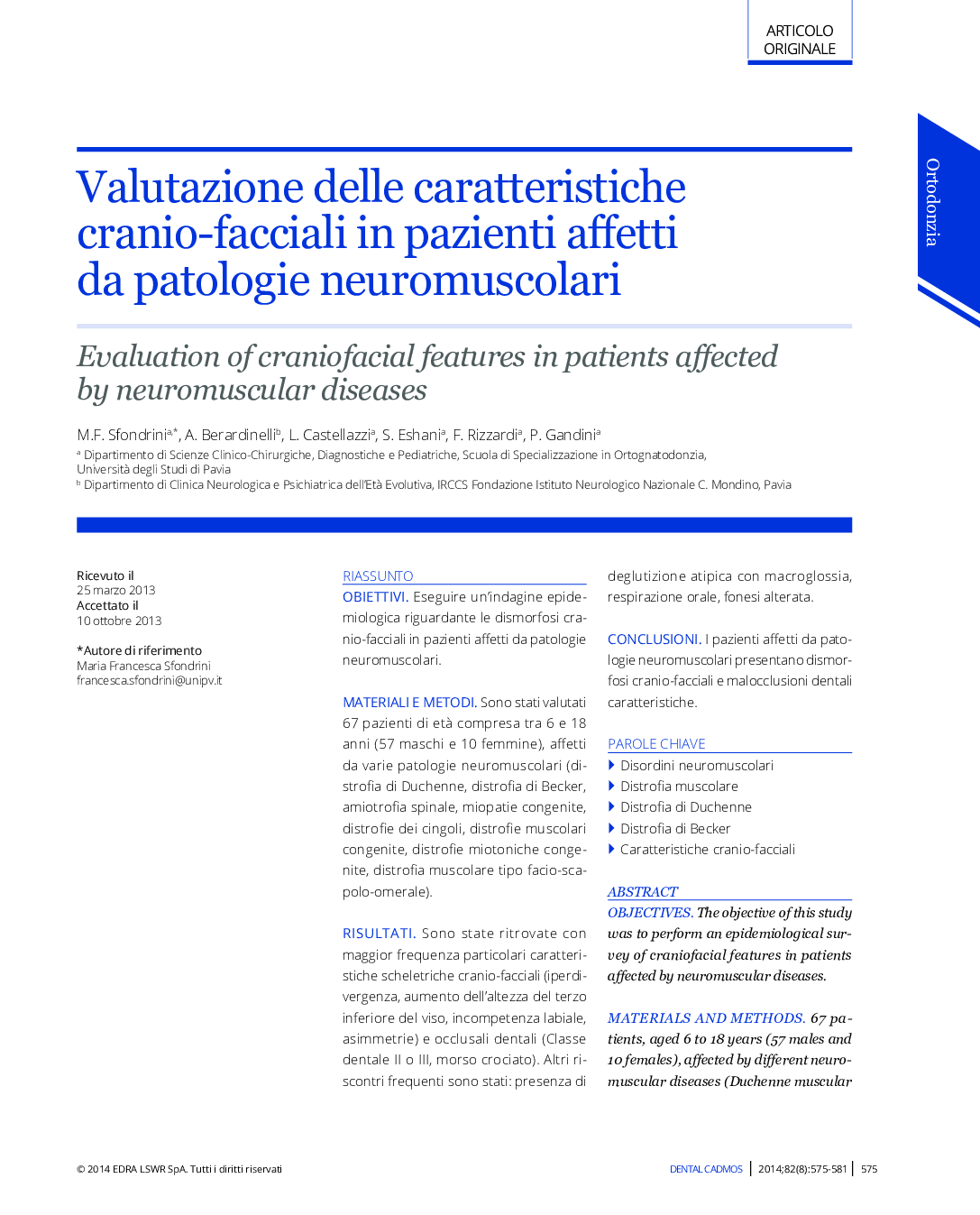 Valutazione delle caratteristiche cranio-facciali in pazienti affetti da patologie neuromuscolari