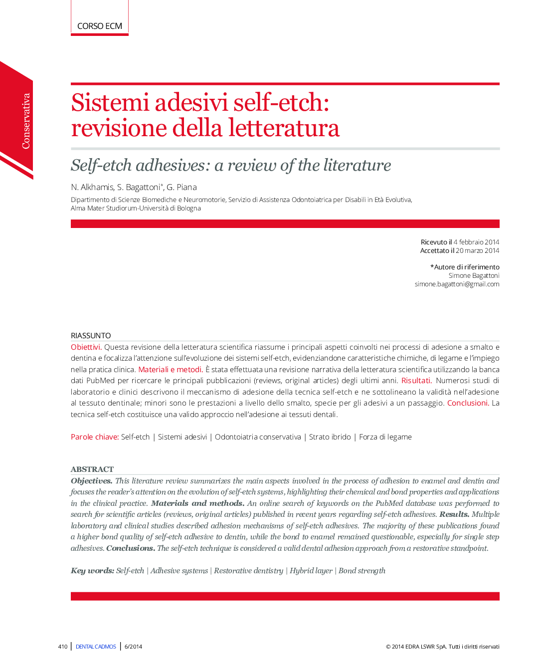 Sistemi adesivi self-etch: revisione della letteratura