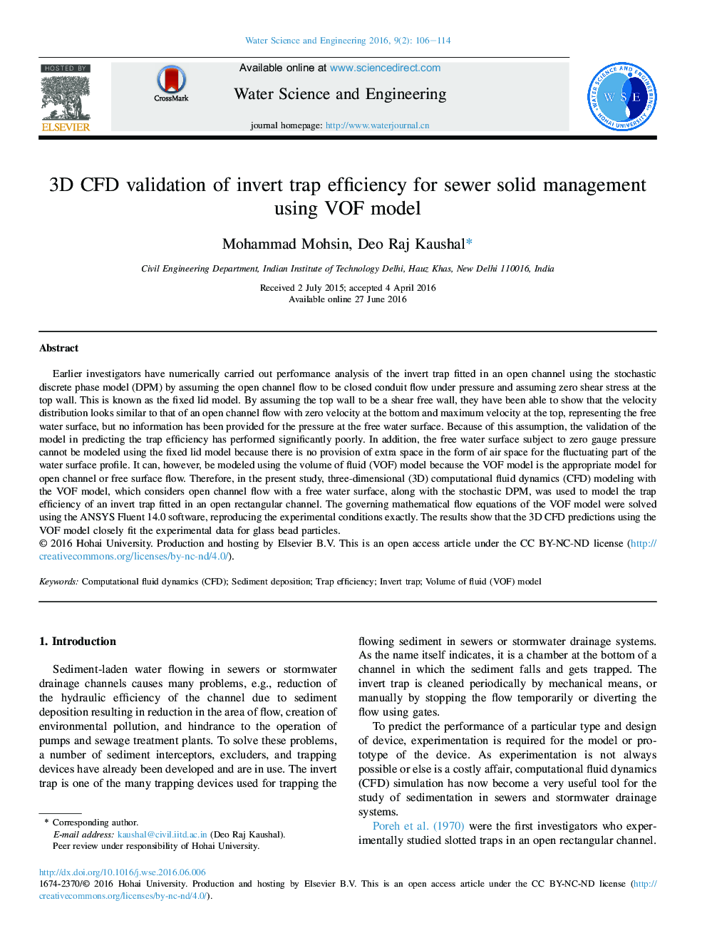 3D CFD validation of invert trap efficiency for sewer solid management using VOF model 