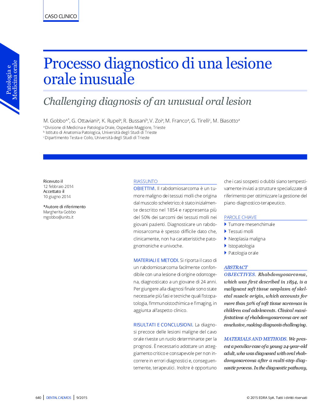 Processo diagnostico di una lesione orale inusuale