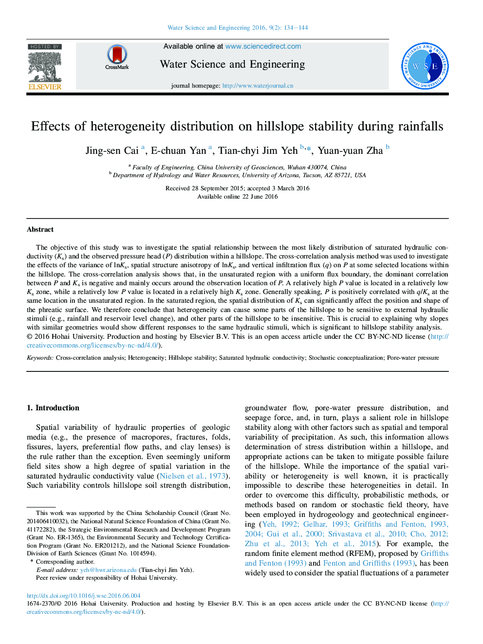 Effects of heterogeneity distribution on hillslope stability during rainfalls 