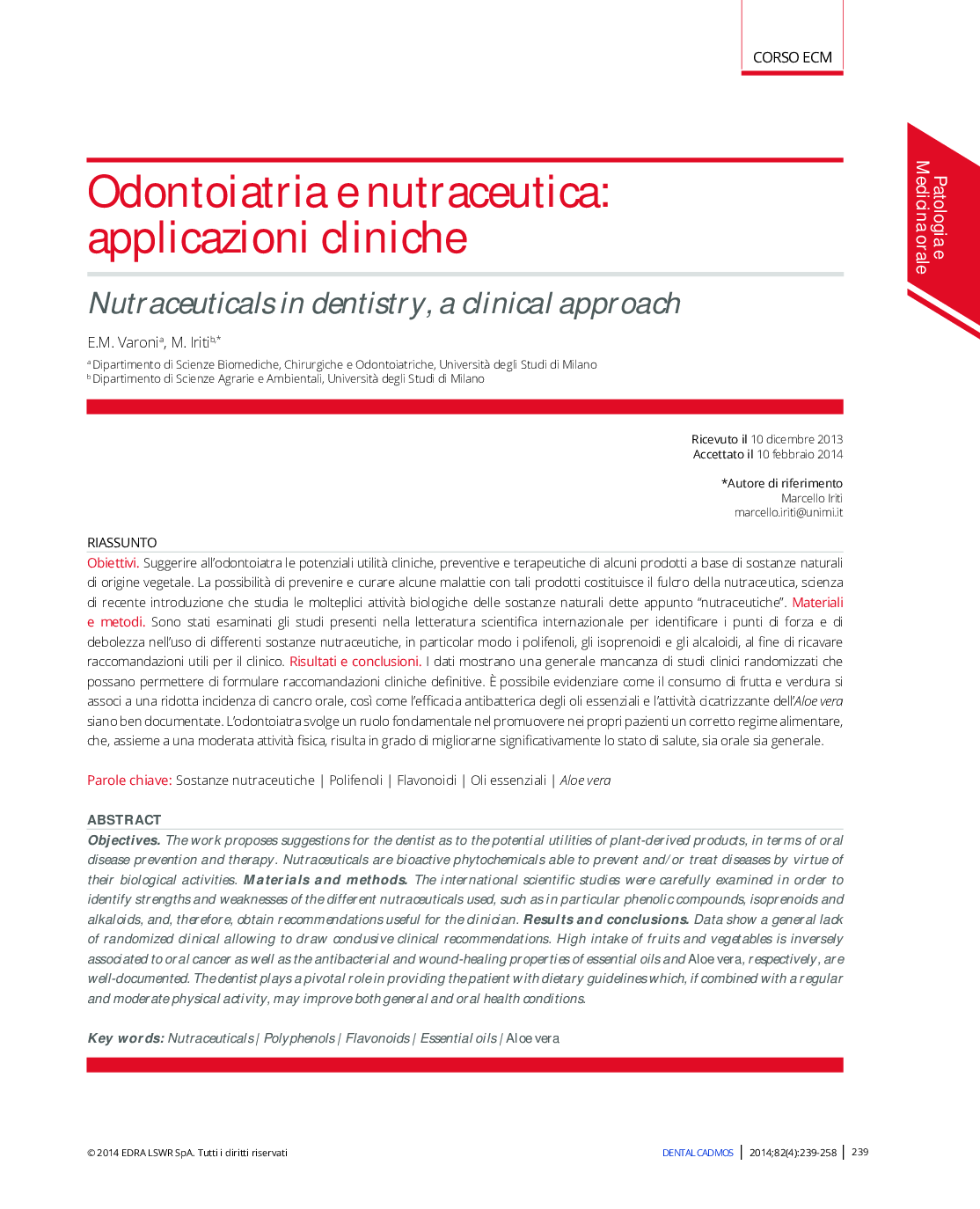عکس صفحه اول مقاله: Odontoiatria e nutraceutica: applicazioni cliniche Odontoiatria e nutraceutica: applicazioni cliniche