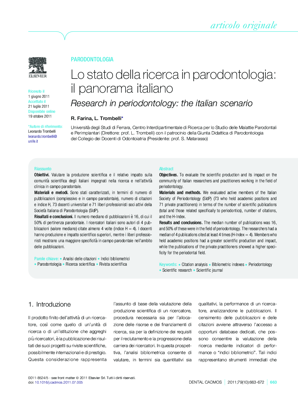 Lo stato della ricerca in parodontologia: il panorama italiano